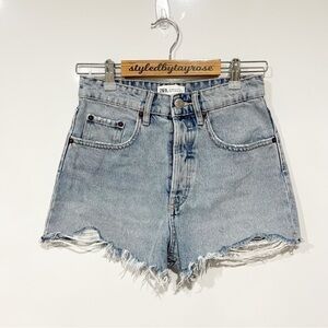 Zara Destroyed High Rise Relaxed Fit Denim Shorts